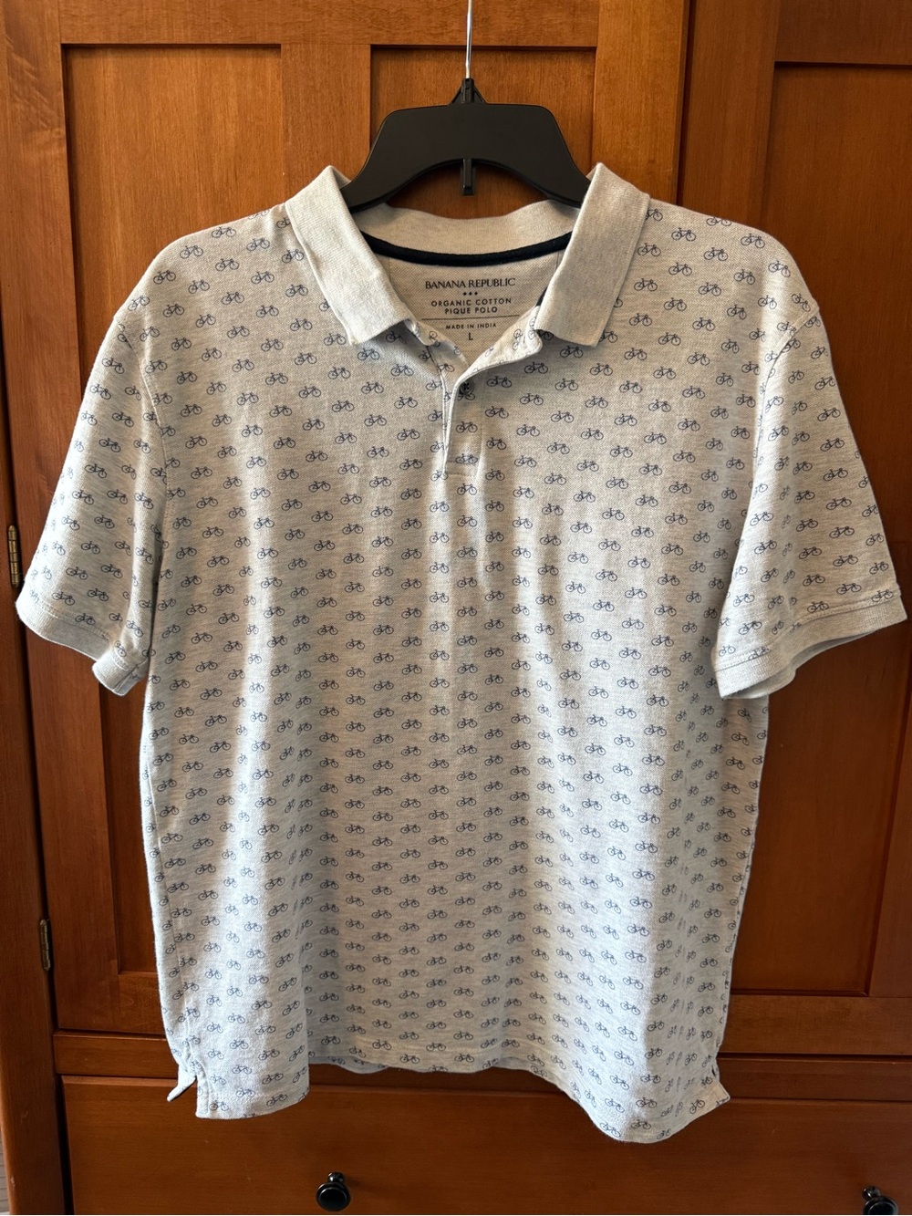 Banana Republic Gray Organic Cotton Pique Polo Shirt | Men's L Navy Bike Print